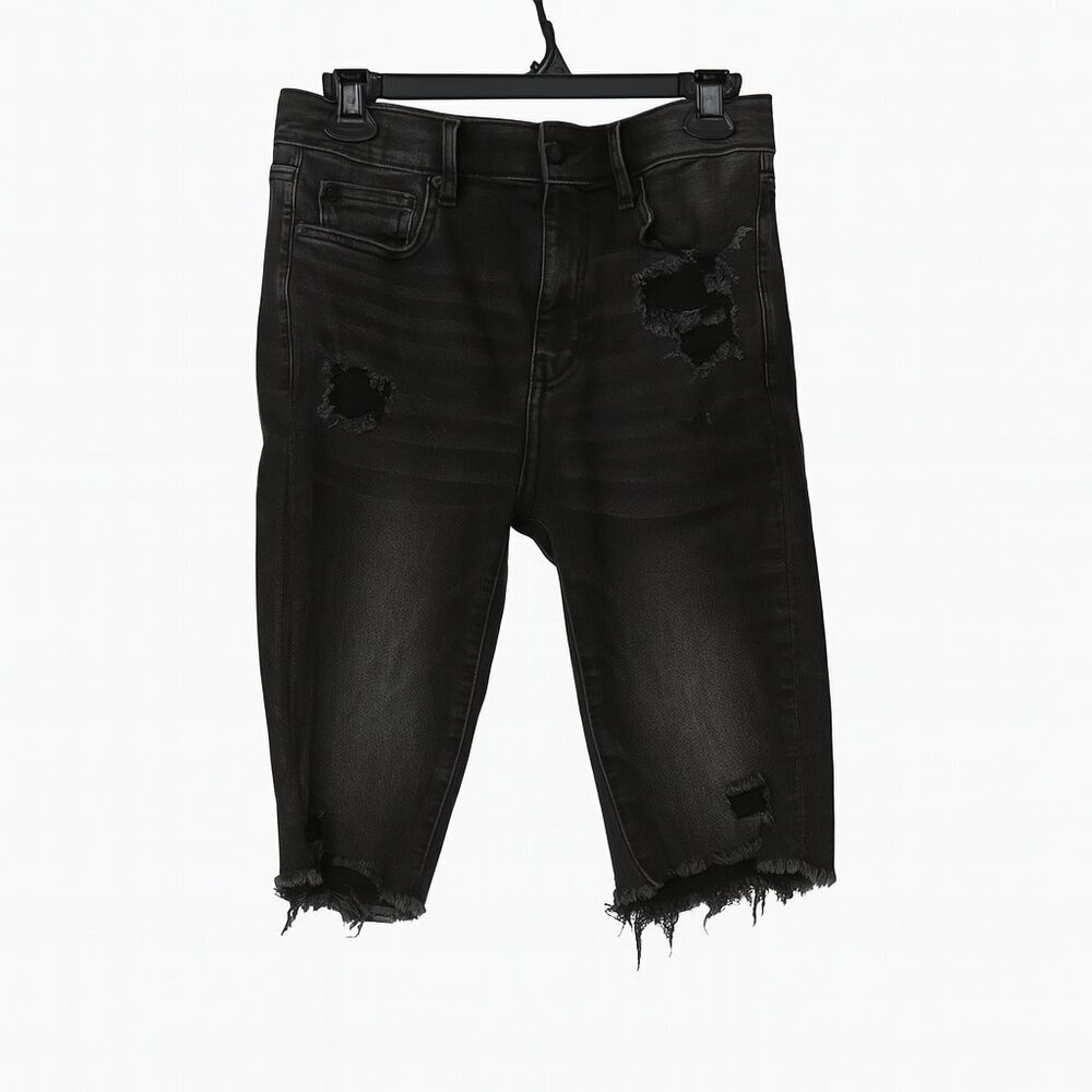 American Eagle Outfitters Super Hi‑Rise Biker Black Distressed Shorts Size 4